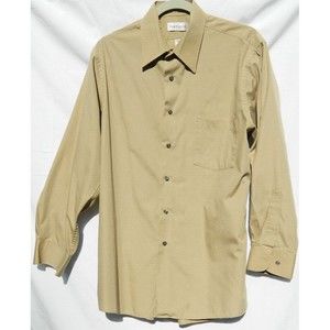 Van Heusen Men's  Button Up Shirt Size L 16 32/33 Tan  L/S Wrinkle Free Pocket